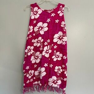 Koko Knot Pink Hibiscus Sleeveless Fringe Hem Cover-up‎ Dress Small Resort Beach